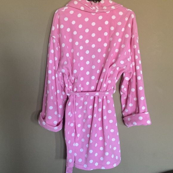 ⭐️KENJI: BarbieCon Y2K Polyester Pink w White Polka Dot Knee Length Robe-Sz L - Picture 3 of 7